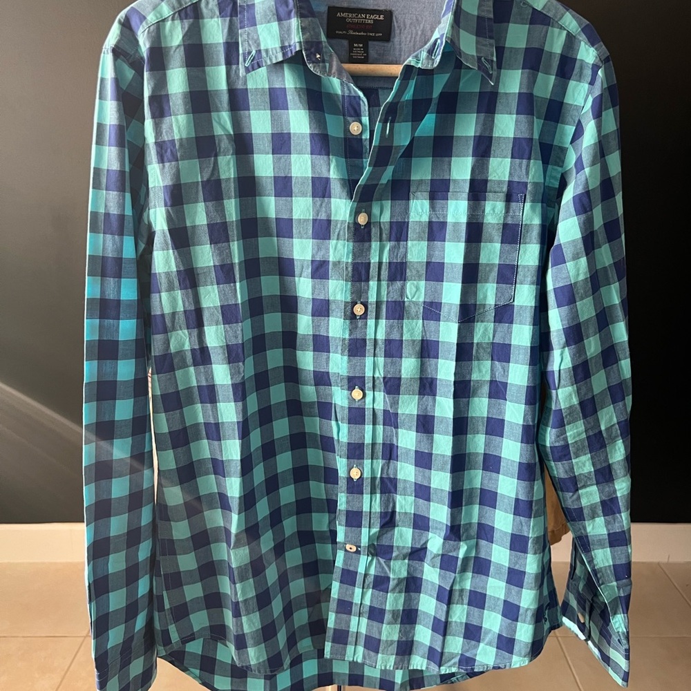 American Eagle Outfitters Teal and Navy Plaid Shirt